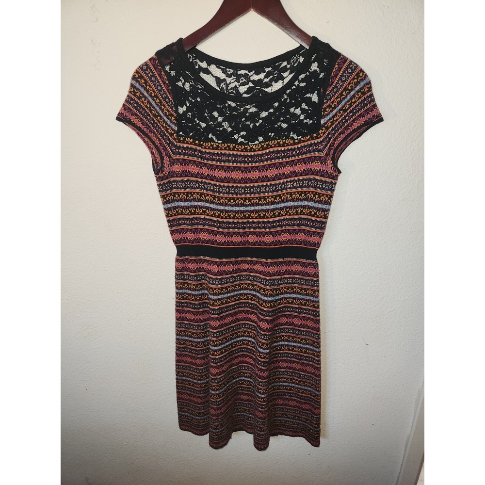 ANTHROPOLOGIE SPARROW Fair Isle Striped Floral Lace  Sweater Knit Dress M
